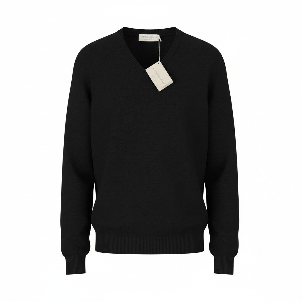FILIPPO DE LAURENTIIS Men Jumper IT50 M Dark Blue Navy V-Neck Tight Knit Pull On