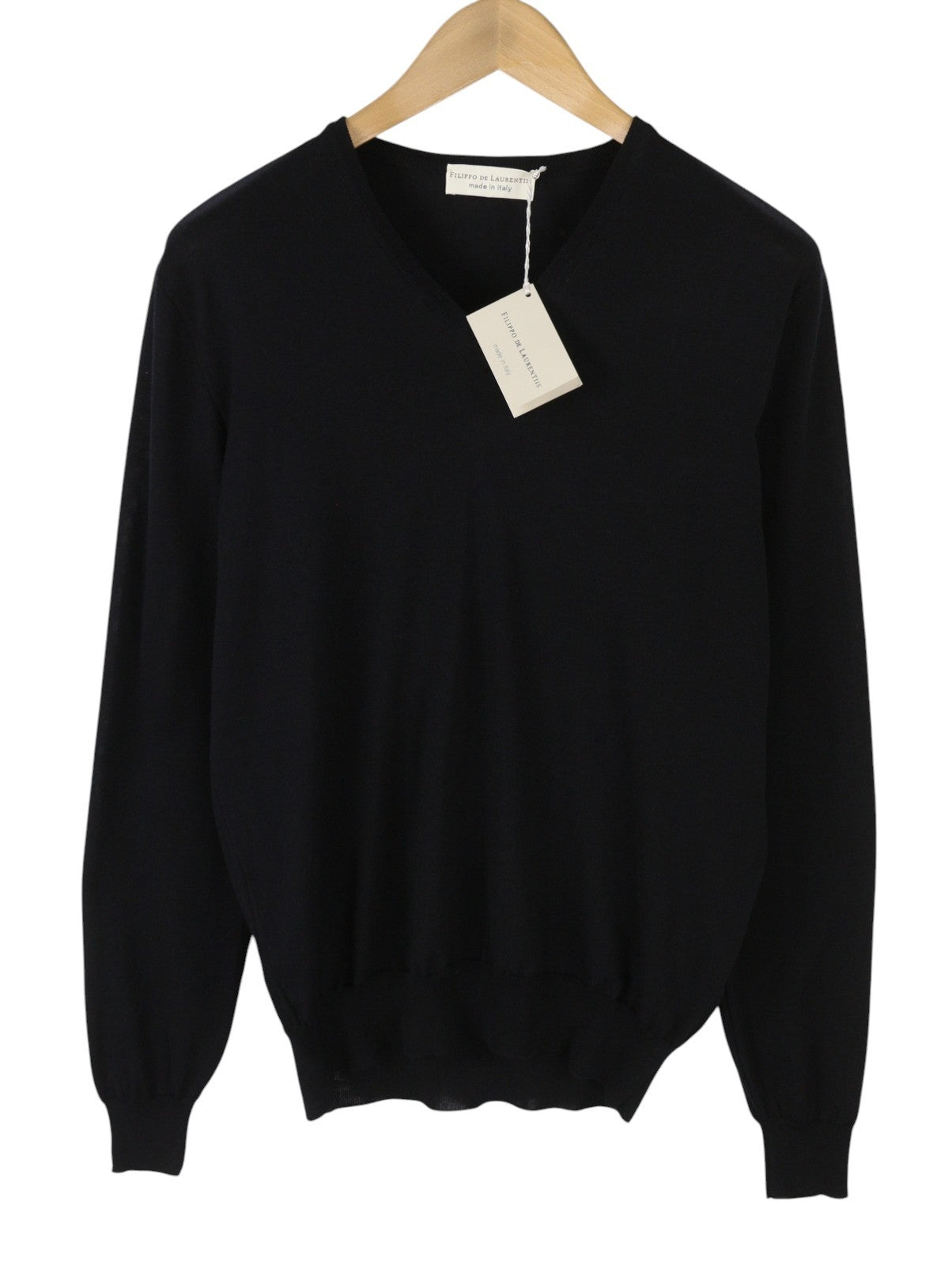 FILIPPO DE LAURENTIIS Men Jumper IT50 M Dark Blue Navy V-Neck Tight Knit Pull On