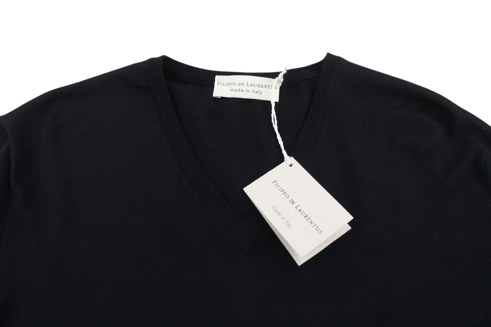 FILIPPO DE LAURENTIIS Men Jumper IT50 M Dark Blue Navy V-Neck Tight Knit Pull On
