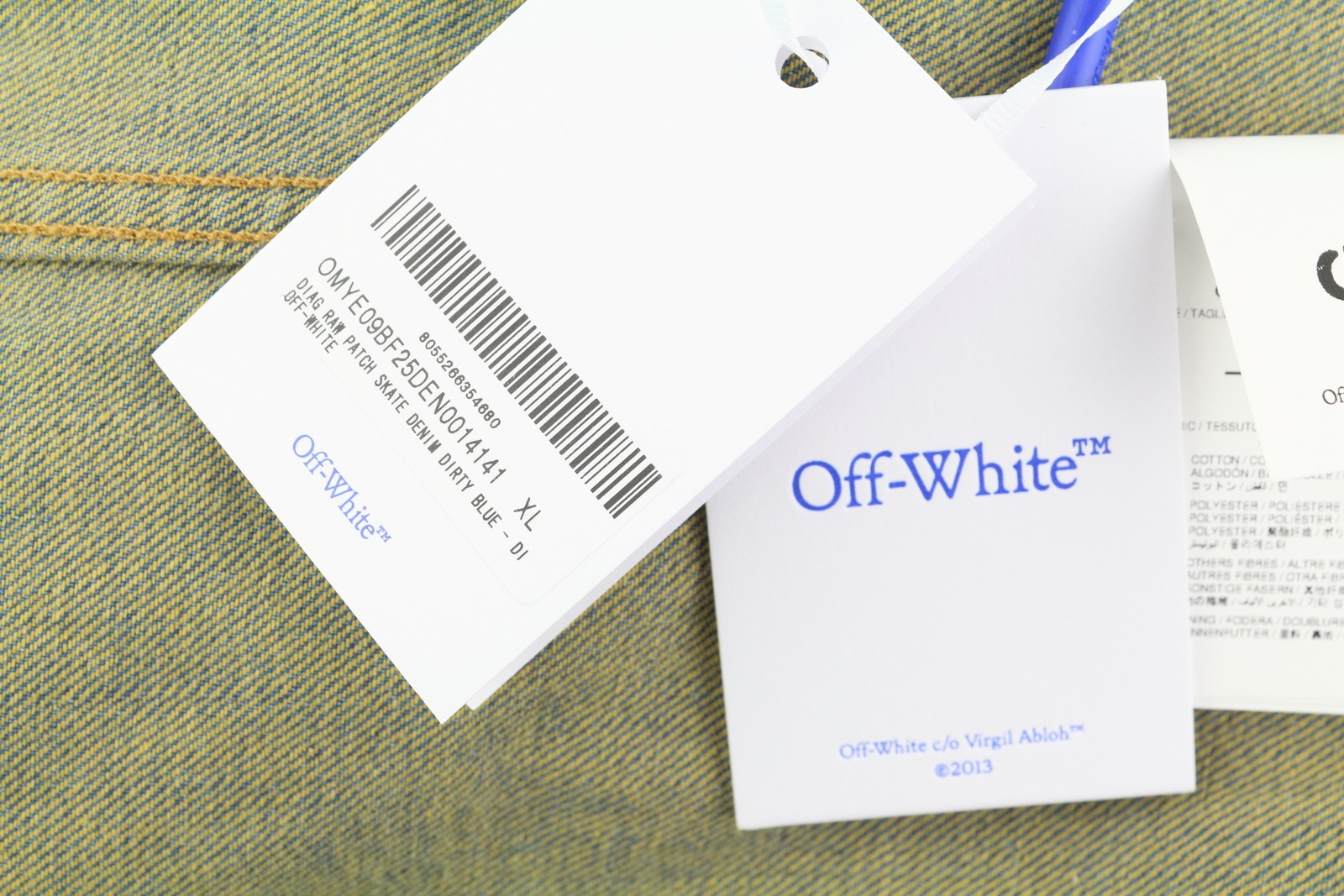OFF-WHITE c/o VIRGIL ABLOH Diag Raw Patch Skate Denim vyriška striukė XL FW25 