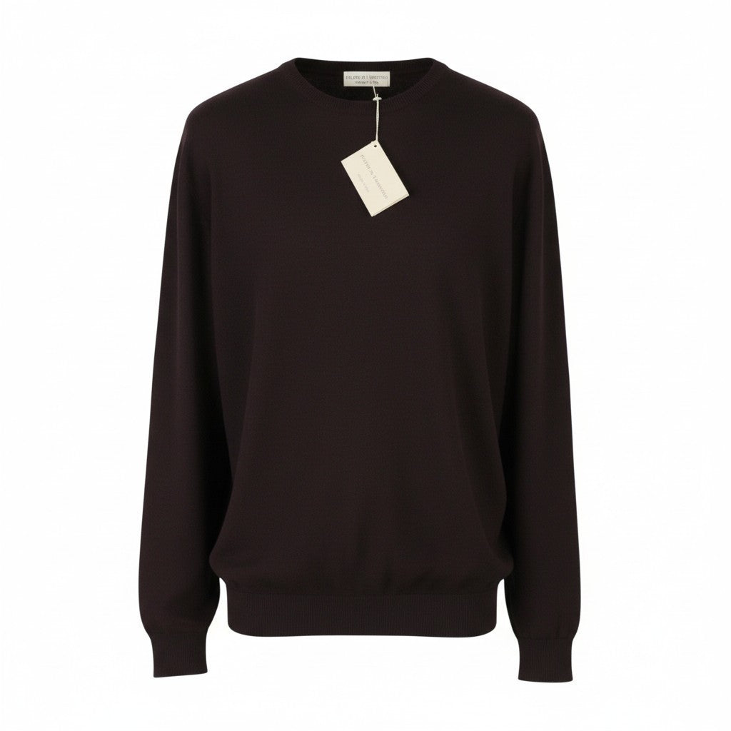 FILIPPO DE LAURENTIIS Men Jumper IT58 2XL Brown Superfine 120s Merino Wool Knit