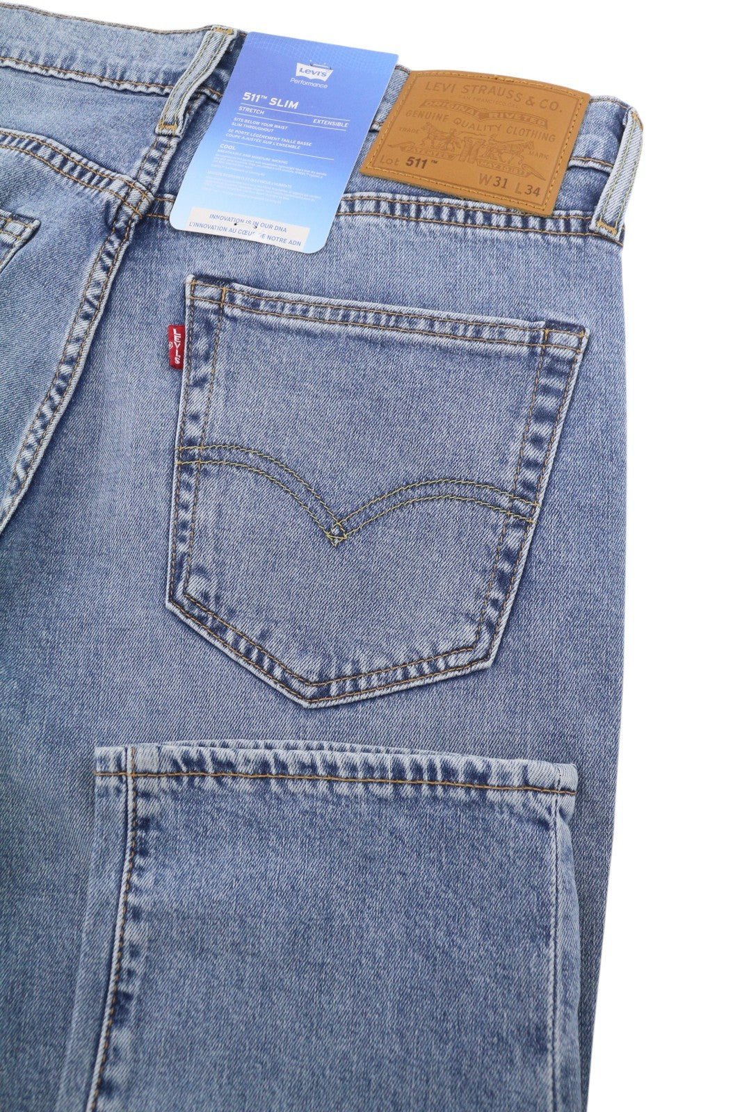 LEVI'S 511 Slim Men Jeans W31/L34 Blue Whiskers Faded Stretch Premium Big E