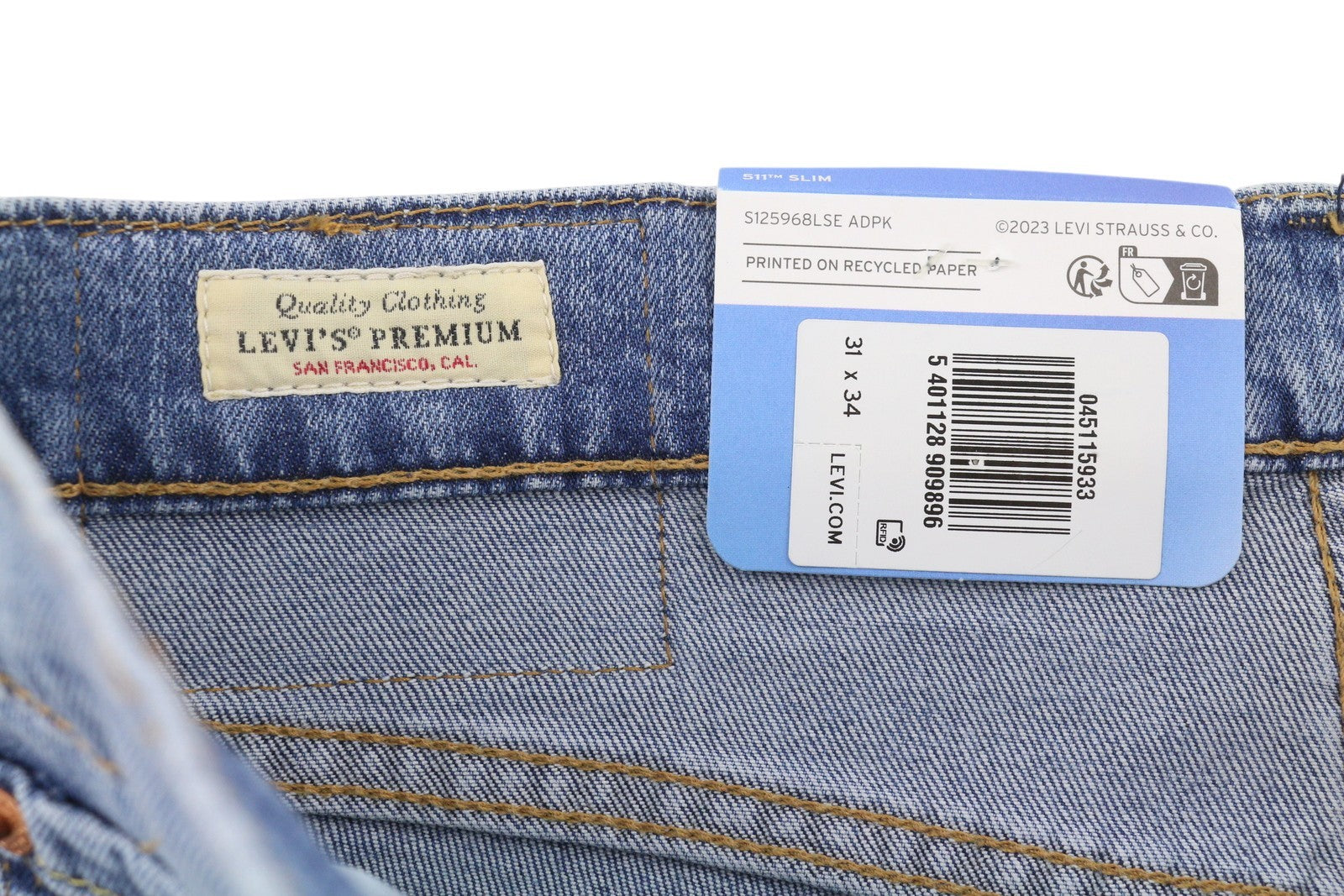 LEVI'S 511 Slim Men Jeans W31/L34 Blue Whiskers Faded Stretch Premium Big E