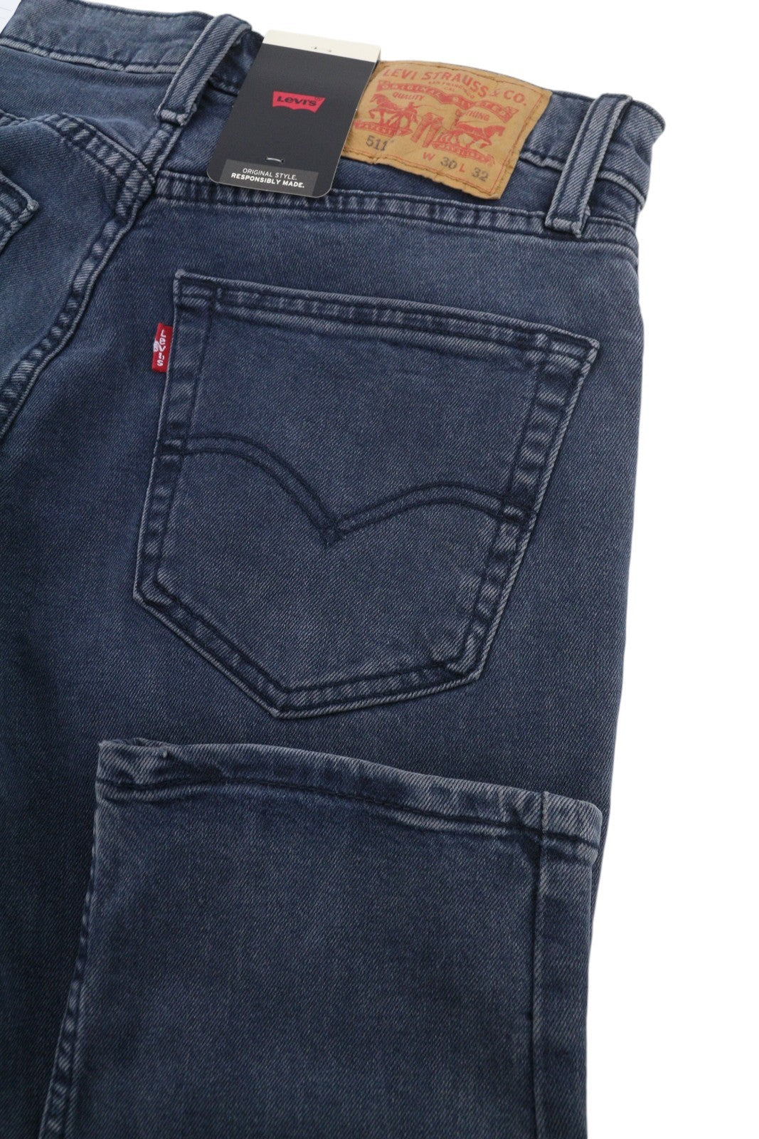LEVI'S 511 Men Jeans W30/L32 Dark Blue Faded Slim Fit Zip Fly Denim