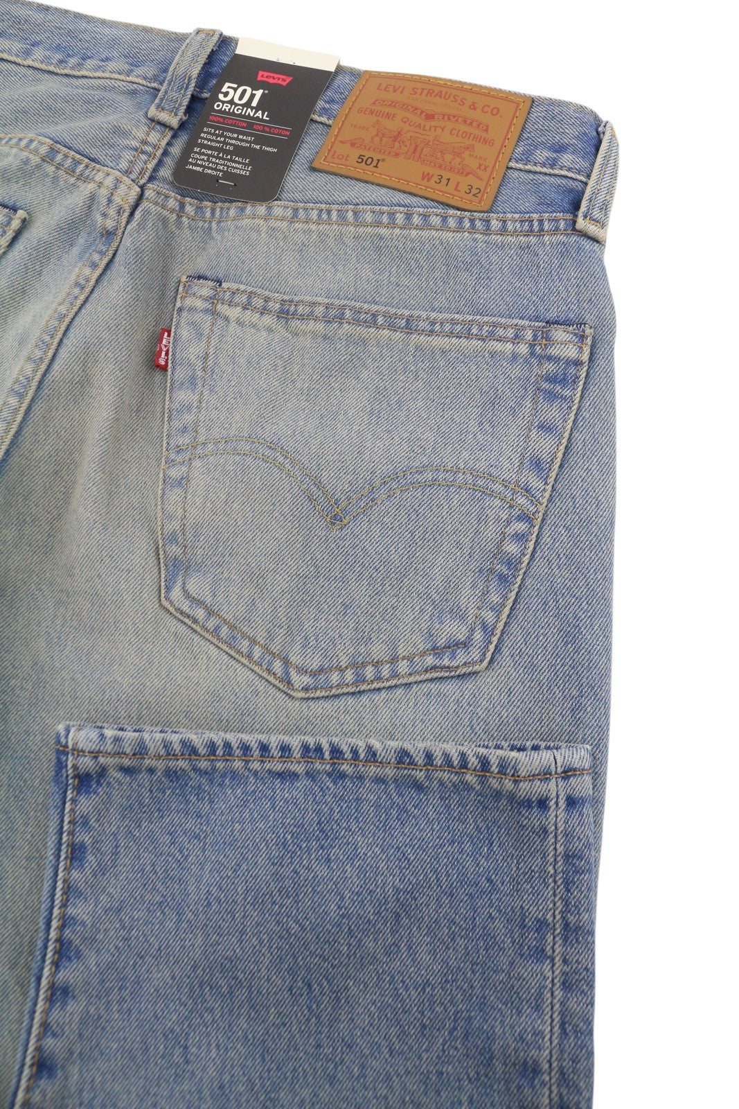 LEVI'S 501 Men Jeans W31/L32 Blue Whiskers Faded Aged Look Straight Fit Big E