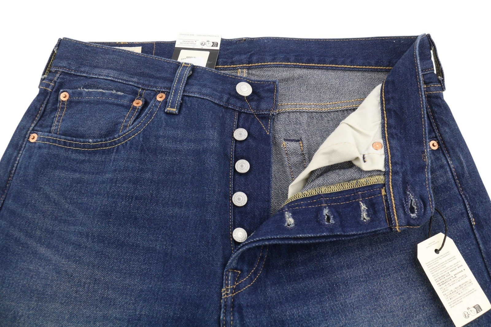 LEVI'S 501 Men Jeans W32/L32 Blue Whiskers Faded Straight Fit Premium Big E