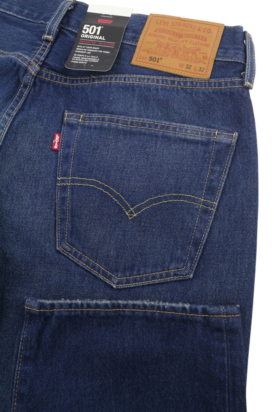 LEVI'S 501 Men Jeans W32/L32 Blue Whiskers Faded Straight Fit Premium Big E