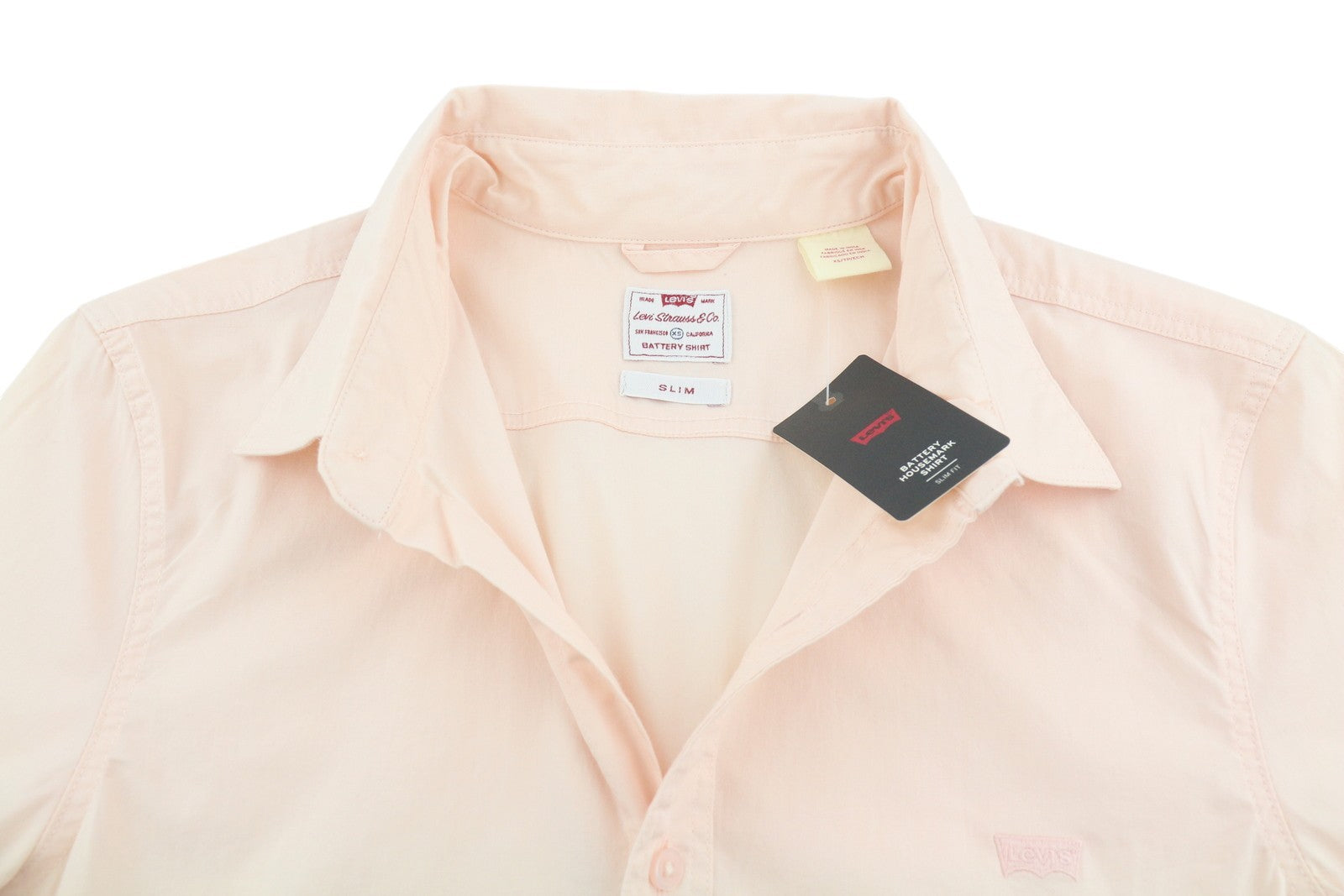 LEVI'S Battery Slim Men Shirt XS Pink Button Up Spread Short Sleeved