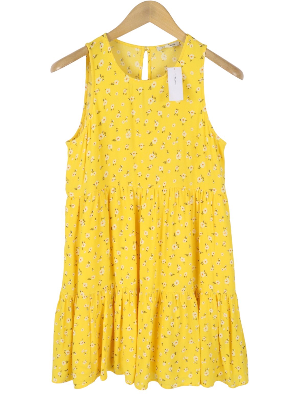 AMERICAN EAGLE OUTFITTERS Women Dress M Yellow Floral Print Crew Sleeveless