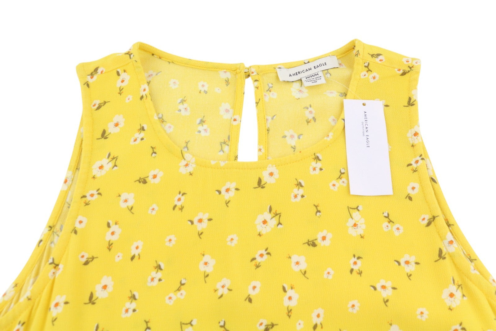 AMERICAN EAGLE OUTFITTERS Women Dress M Yellow Floral Print Crew Sleeveless