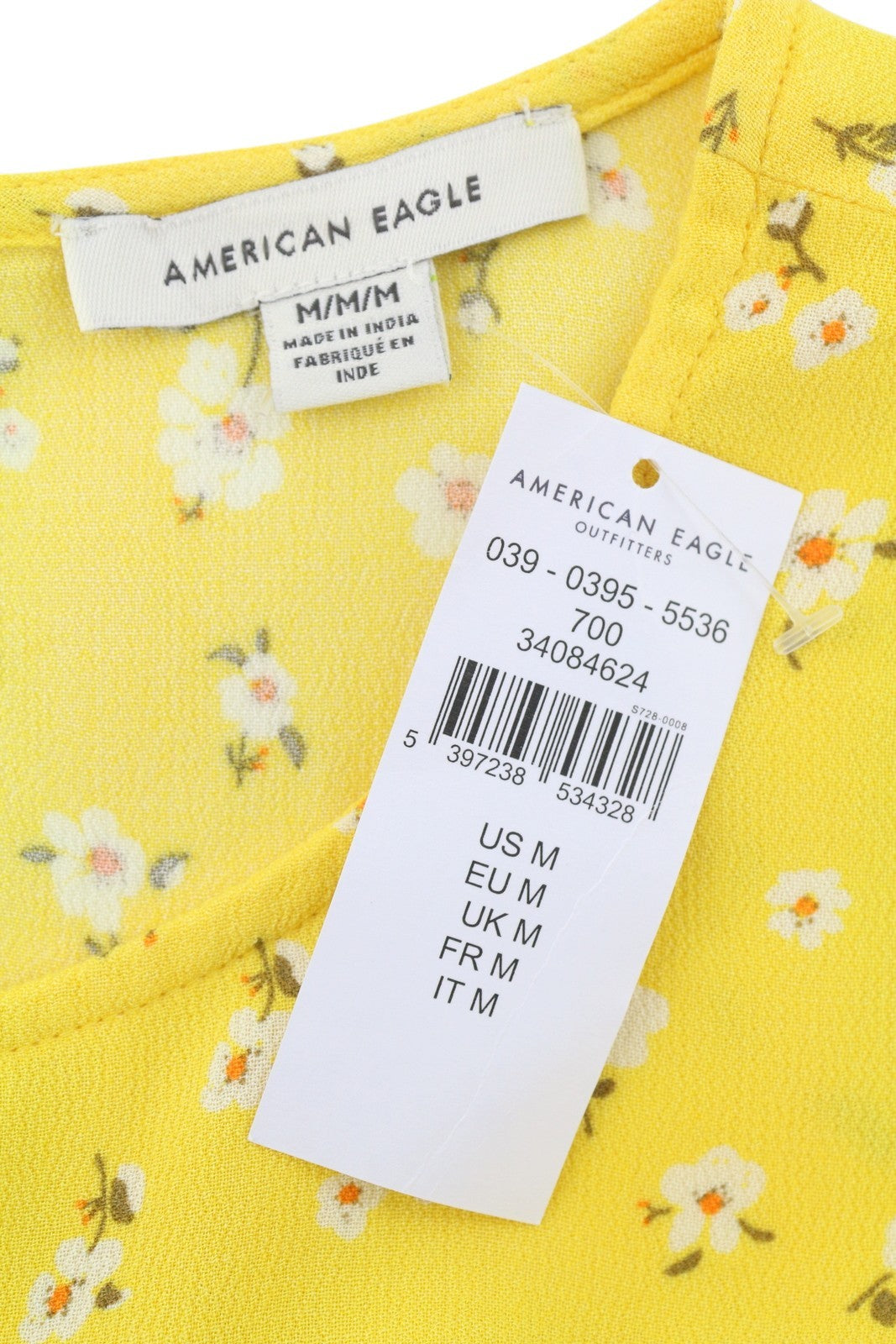 AMERICAN EAGLE OUTFITTERS Women Dress M Yellow Floral Print Crew Sleeveless