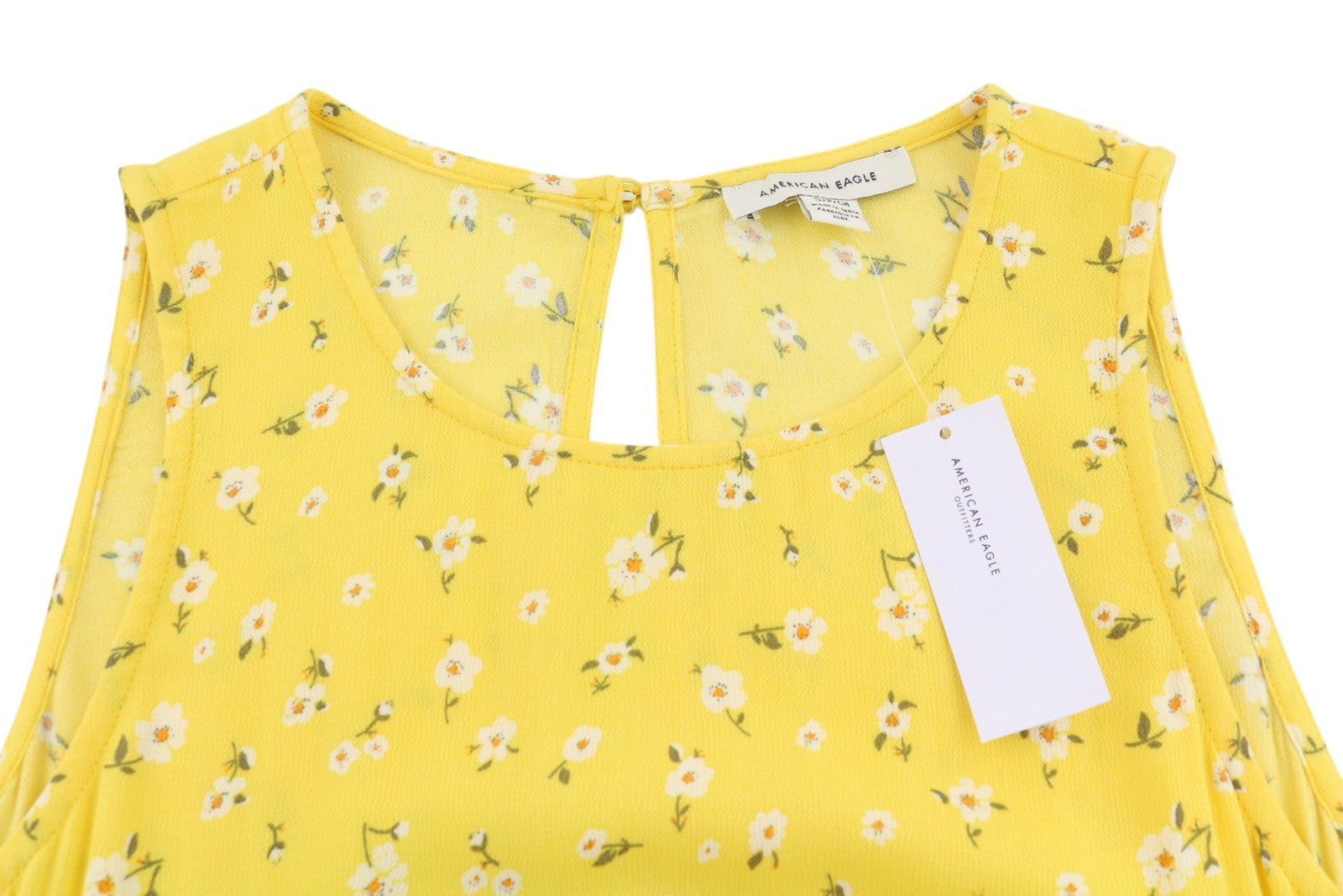 AMERICAN EAGLE OUTFITTERS Women Dress S Yellow Floral Print Crew Sleeveless