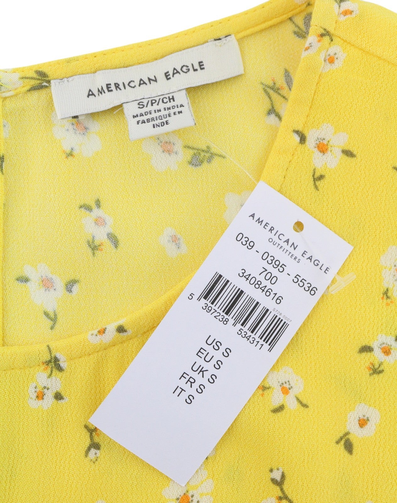 AMERICAN EAGLE OUTFITTERS Women Dress S Yellow Floral Print Crew Sleeveless