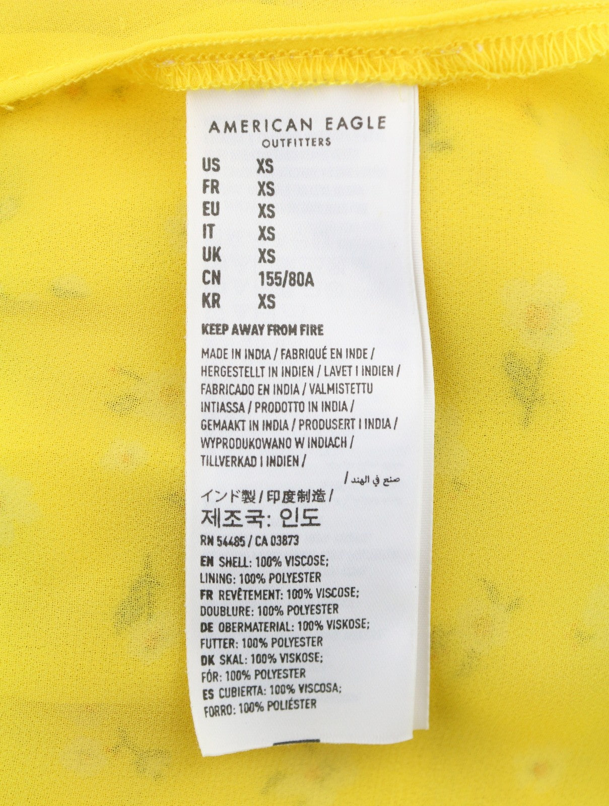 AMERICAN EAGLE OUTFITTERS Women Dress XS Yellow Floral Print Crew Sleeveless
