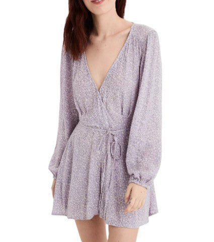 AMERICAN EAGLE OUTFITTERS Women Romper XS Purple Floral Print V-Neck Long Sleeve