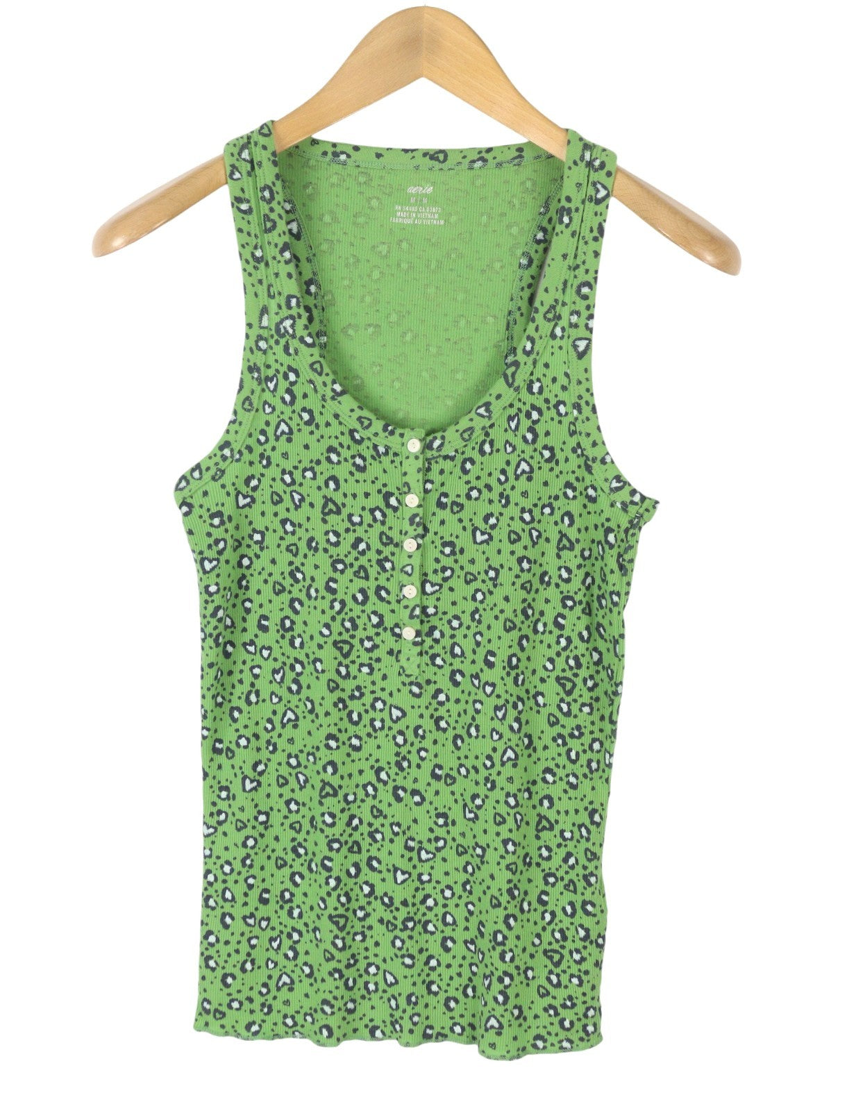 AMERICAN EAGLE OUTFITTERS Women T-Shirt M Green Leopard Print Ribbed Sleeveless