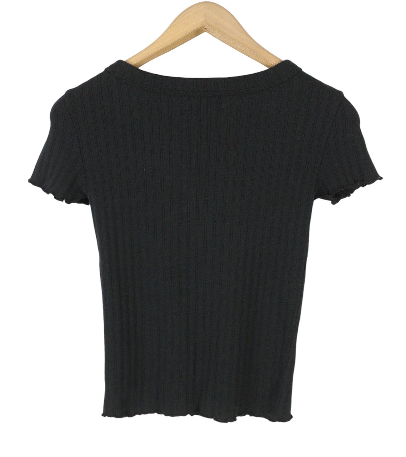 AMERICAN EAGLE OUTFITTERS Women T-Shirt XS Black Ribbed Cropped Short Sleeve