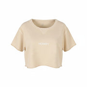 OFFLINE BY AERIE Women T-Shirt S Beige Round Neck Cropped Short Sleeve
