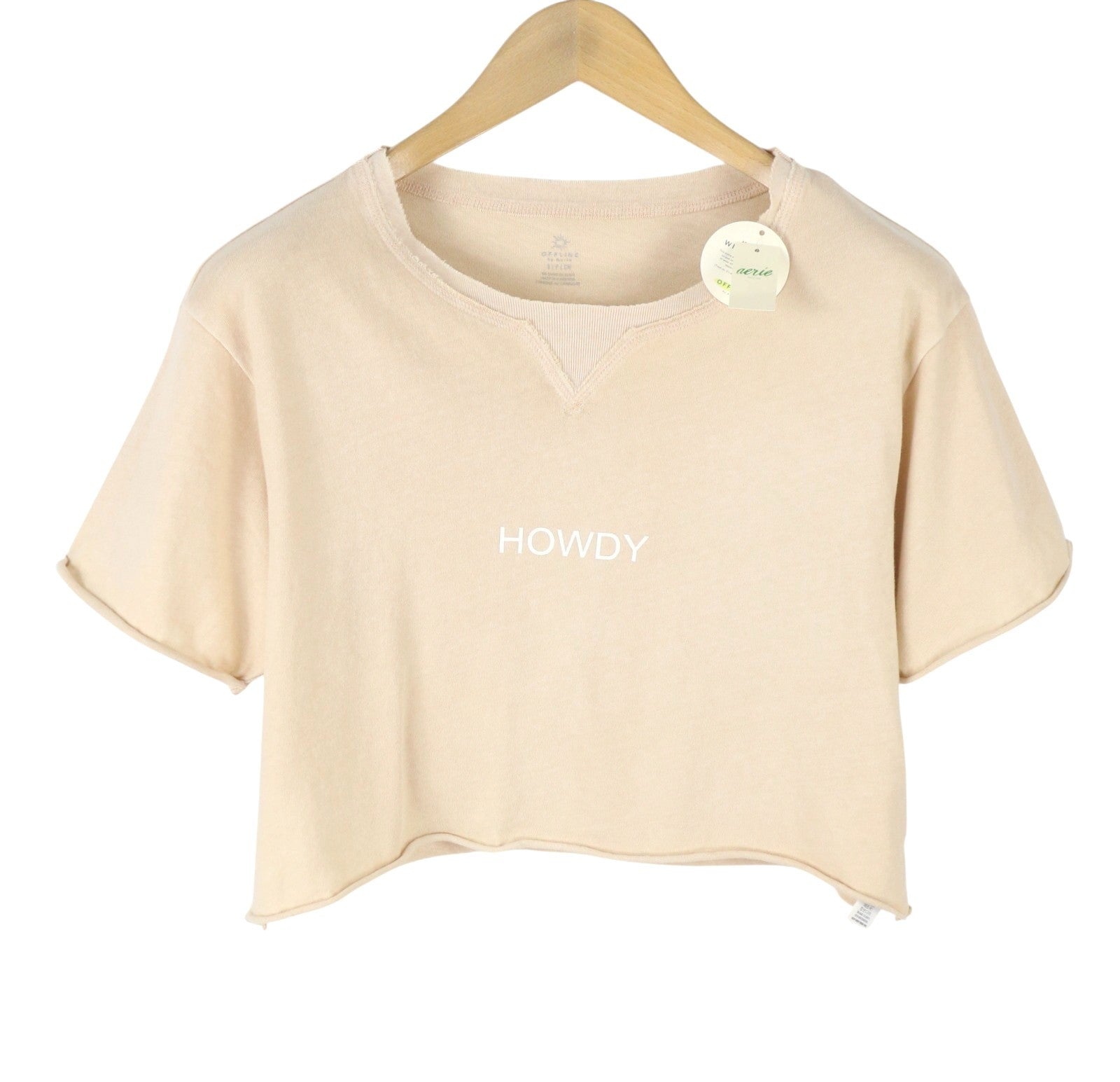 OFFLINE BY AERIE Women T-Shirt S Beige Round Neck Cropped Short Sleeve