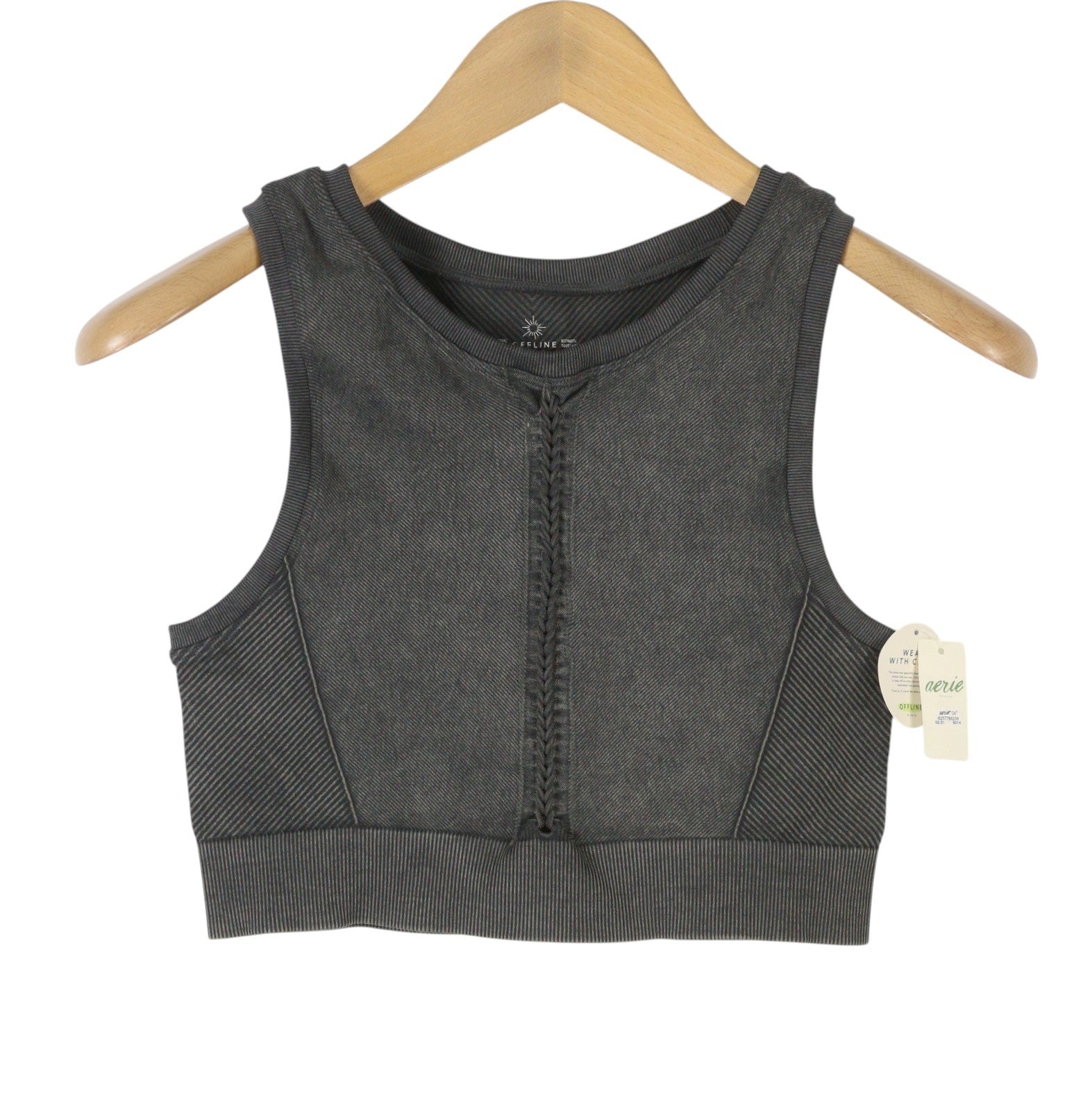 OFFLINE BY AERIE Macrame Longline Women Sports Bra L Grey Faded Stretch