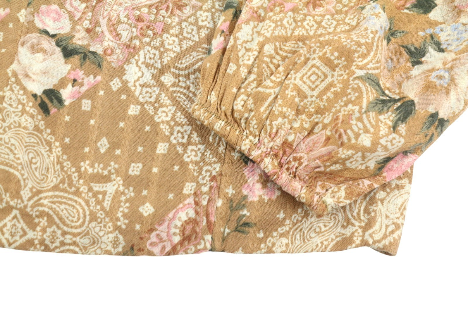 AMERICAN EAGLE OUTFITTERS Women Blouse XS Brown Floral Print Cropped 3/4 Sleeves