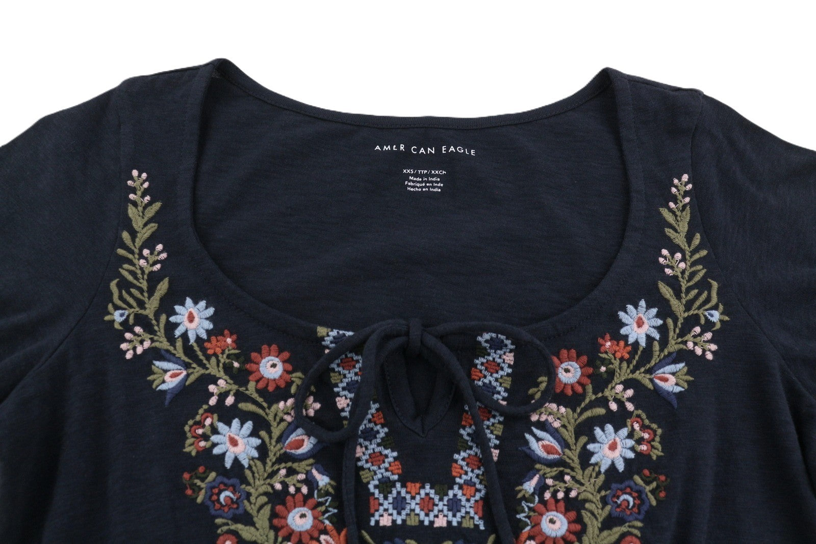 AMERICAN EAGLE OUTFITTERS Women T-Shirt 2XS Dark Blue Embroidered Short Sleeve