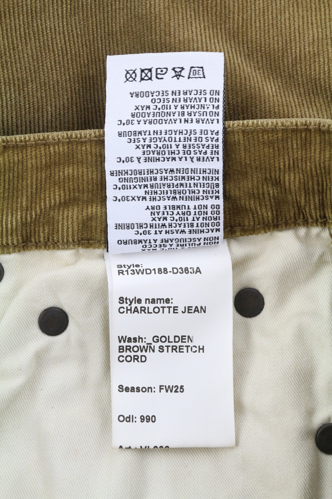 R13 Charlotee moteriškos kelnės 25 aukso rudos spalvos su tampria virvele, blukinta FW25 RRP799 