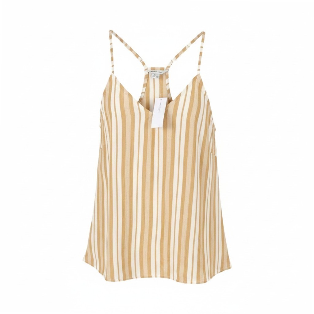 AMERICAN EAGLE OUTFITTERS Women T-Shirt S Beige Stripe V-Neck Sleeveless