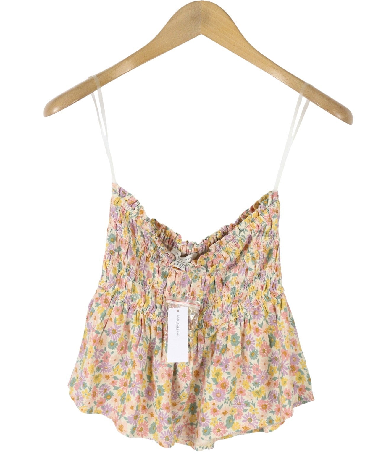 AMERICAN EAGLE OUTFITTERS Women T-Shirt XS Colourful Floral Print Linen Blend
