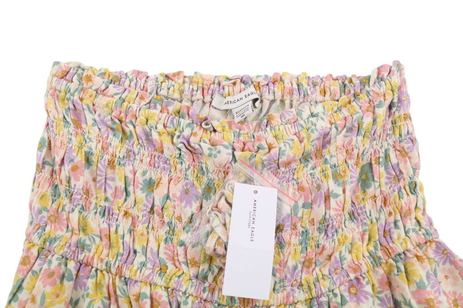 AMERICAN EAGLE OUTFITTERS Women T-Shirt XS Colourful Floral Print Linen Blend