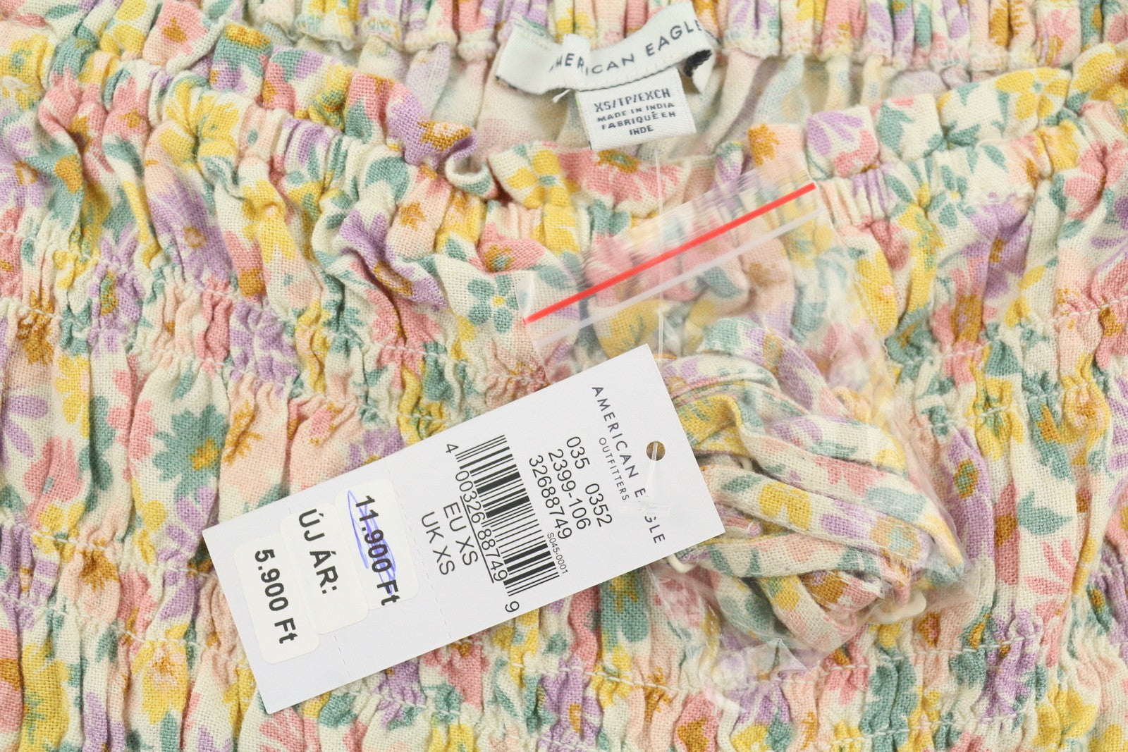 AMERICAN EAGLE OUTFITTERS Women T-Shirt XS Colourful Floral Print Linen Blend