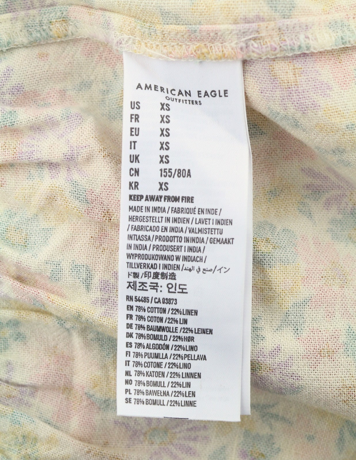 AMERICAN EAGLE OUTFITTERS Women T-Shirt XS Colourful Floral Print Linen Blend