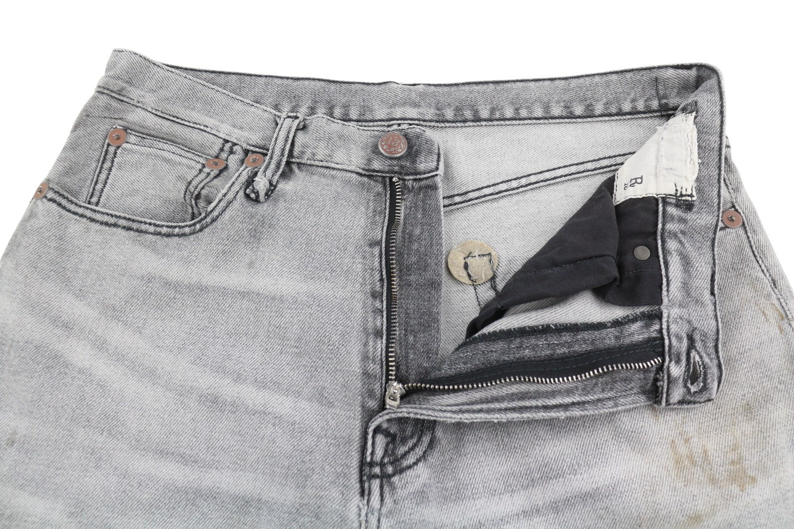 R13 D'Arcy Loose Women Jeans 27 Soft Gray Whiskers Faded Dirty Look