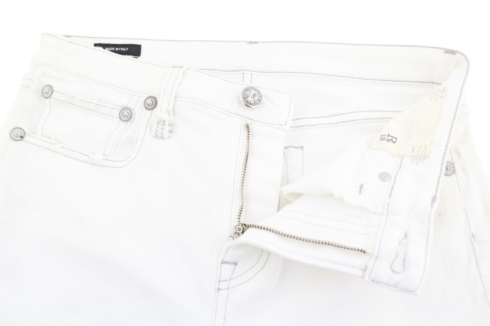 R13 Kick Fit Women Jeans 27 Bale White Flared Cropped Zipper