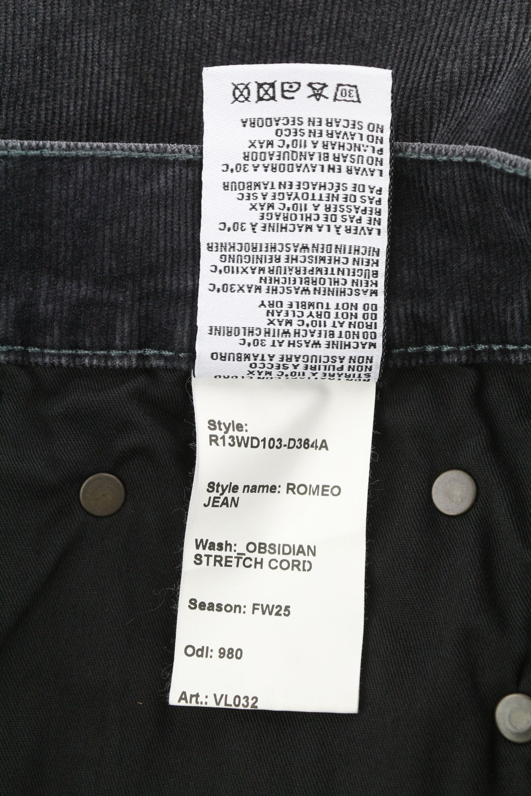 R13 Romeo moteriškos kelnės 26 Obsidian tamprios virvelės išblukintos pilkos trumpintos iki kulkšnies FW25 