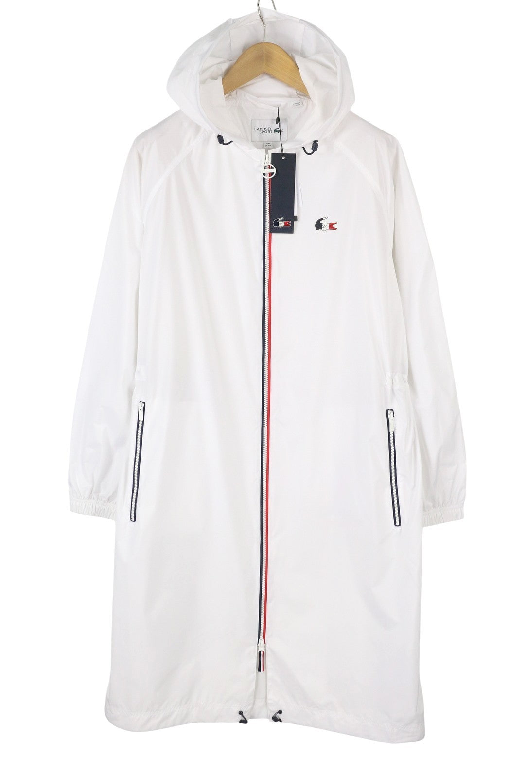 LACOSTE Sport Men Jacket S/M White Water Repellent Hooded Lightweight RRP299