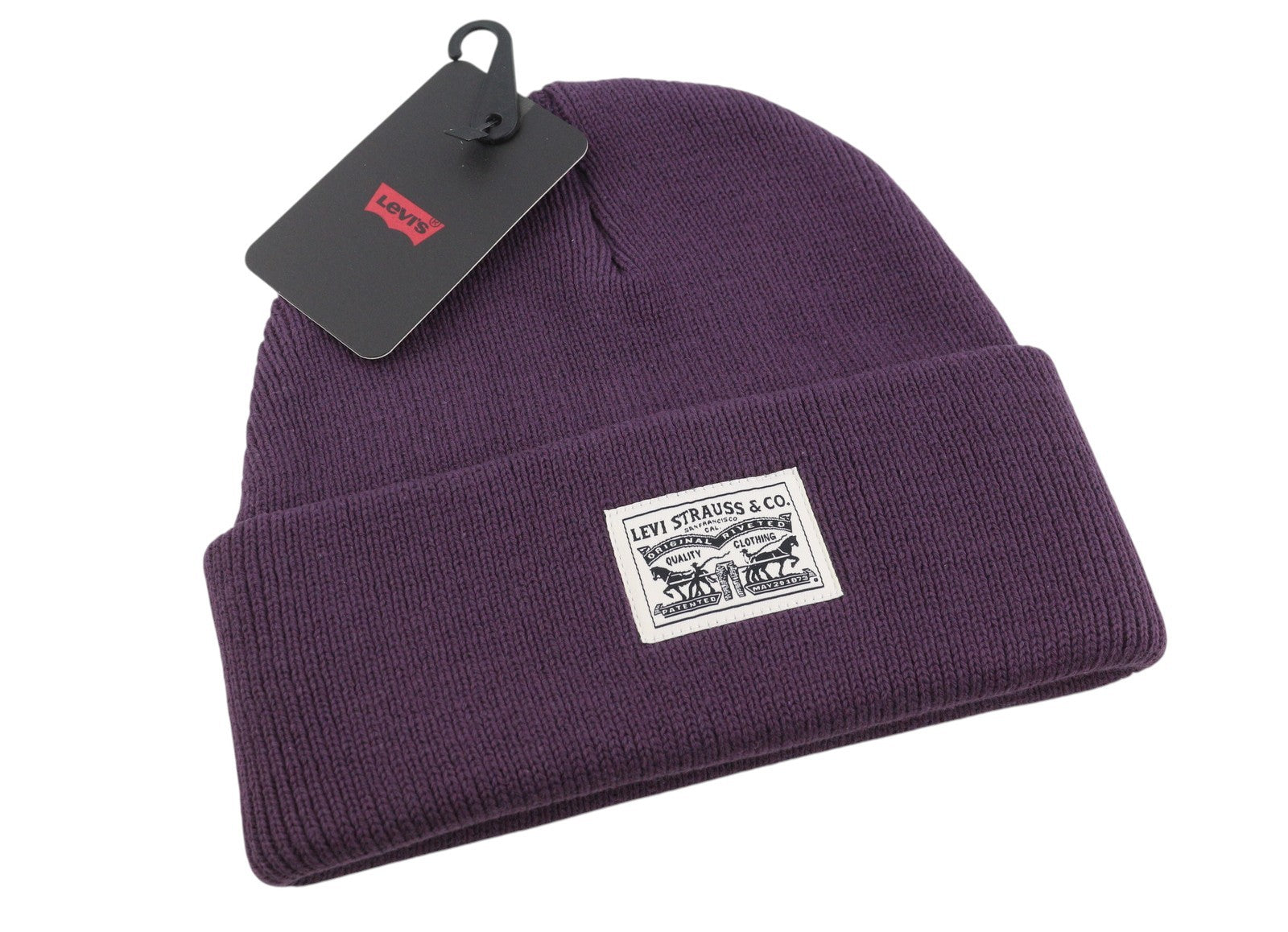 LEVI'S Men Hat OS Purple Violet Cotton Tight Knit Beanie Unisex