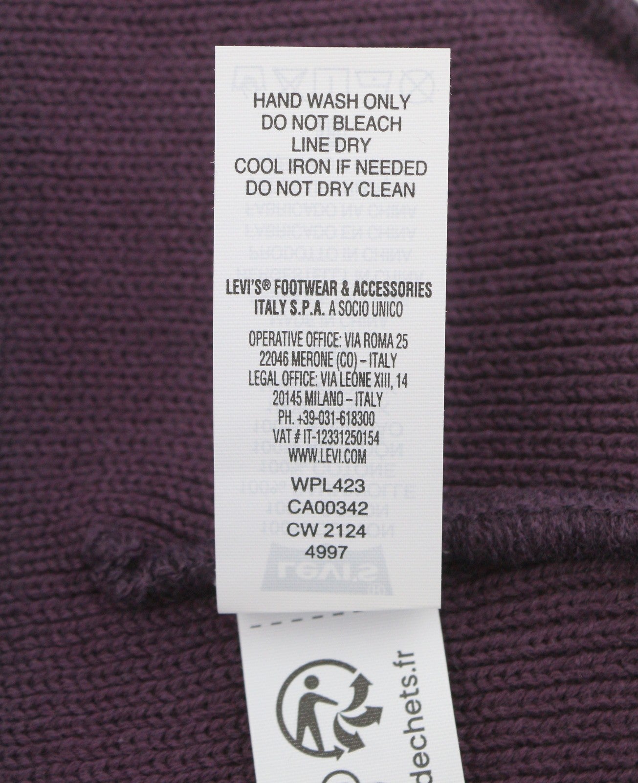 LEVI'S Men Hat OS Purple Violet Cotton Tight Knit Beanie Unisex
