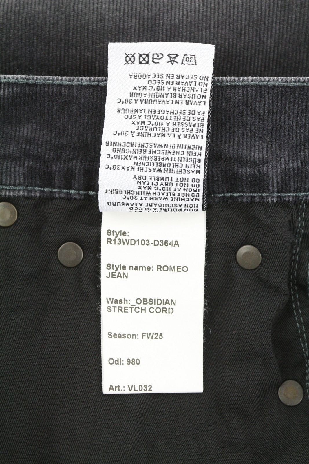 R13 Romeo moteriškos kelnės 25 Obsidian tamprios virvelės išblukintos pilkos trumpintos kelnės iki kulkšnies FW25 