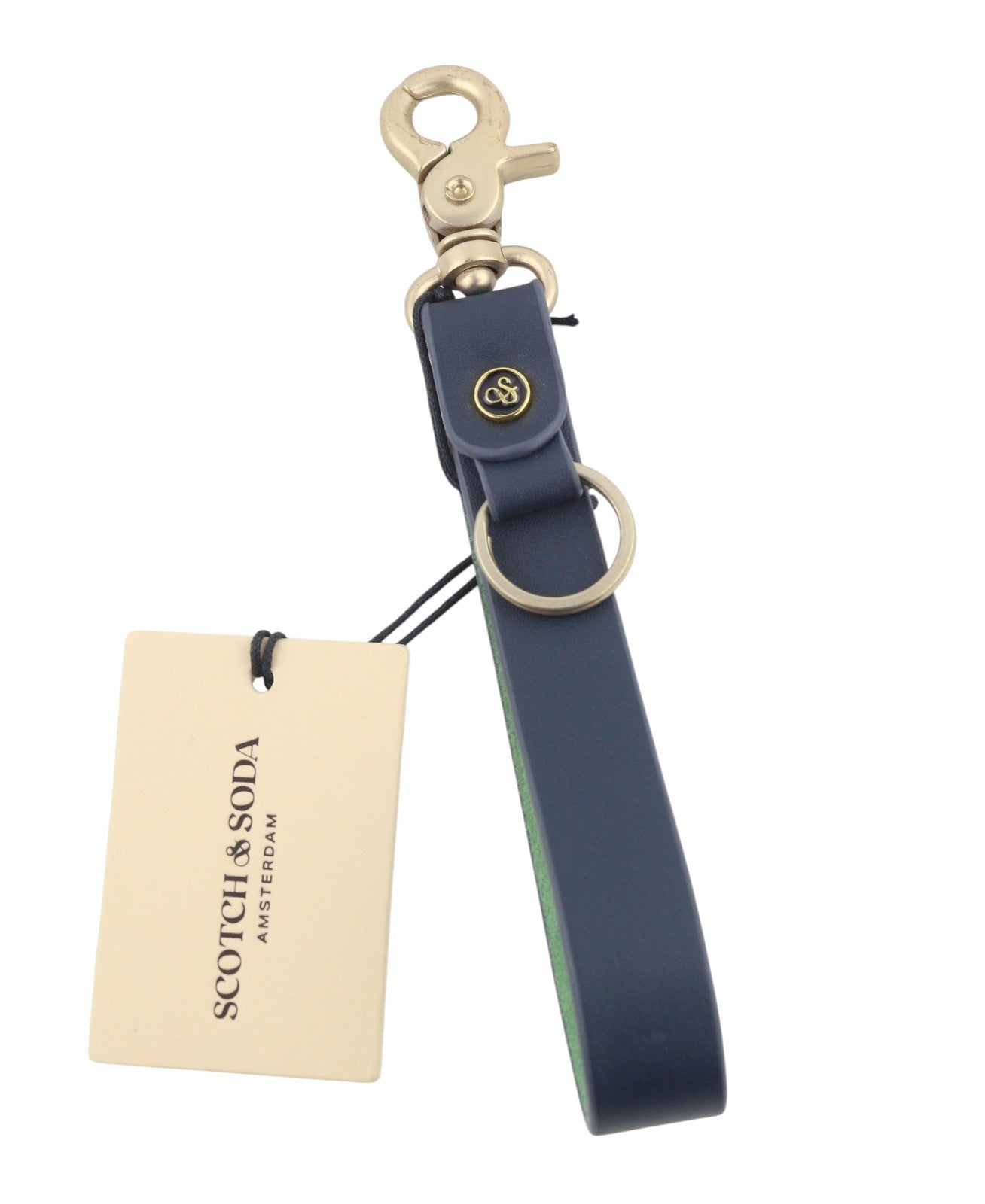 SCOTCH & SODA Men Keychain OS Dark Blue Leather Gold Tone Details Unisex