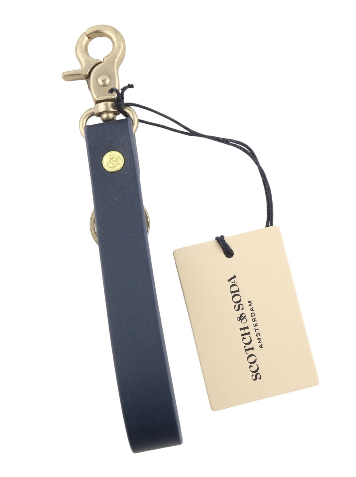 SCOTCH & SODA Men Keychain OS Dark Blue Leather Gold Tone Details Unisex