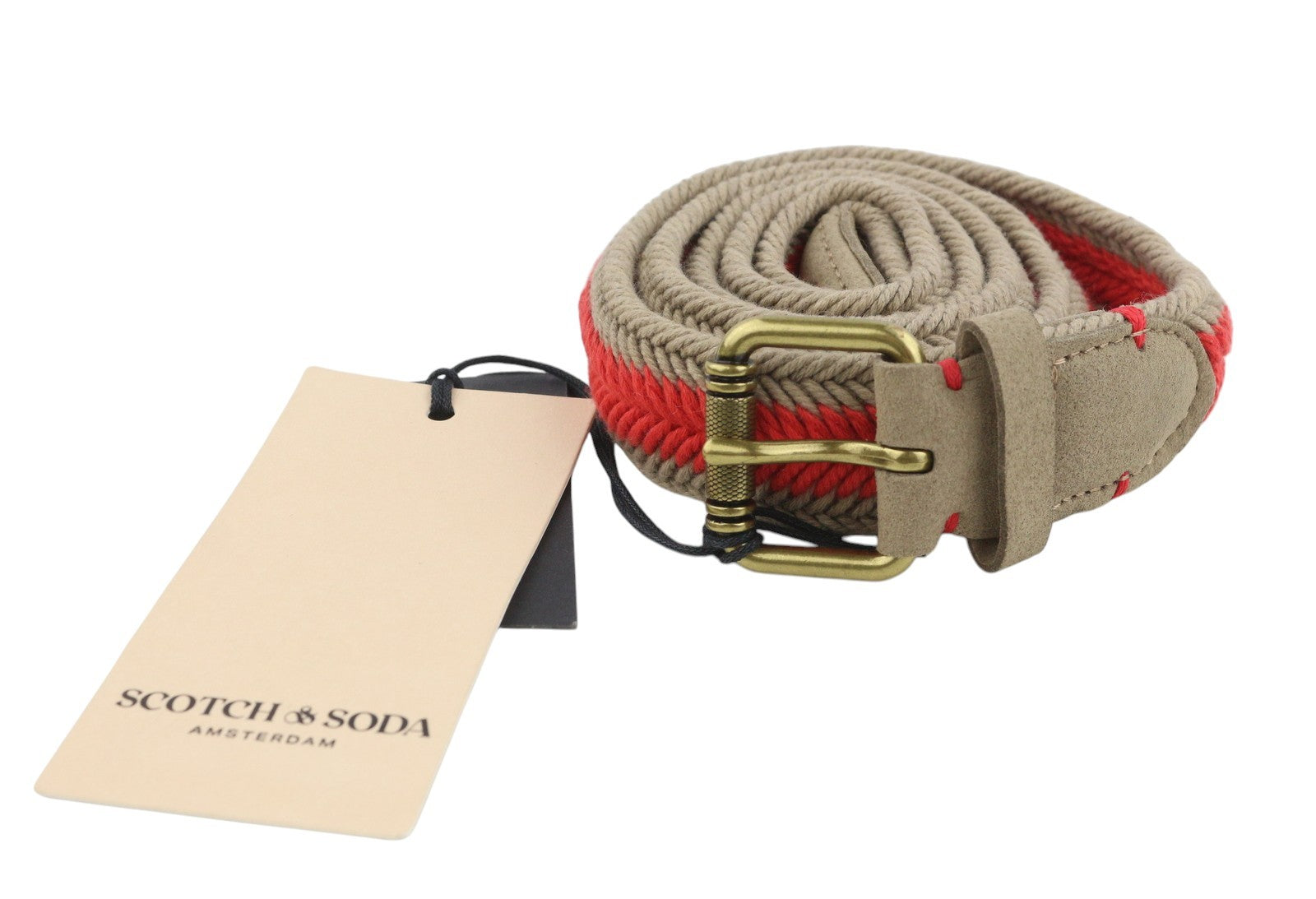 SCOTCH & SODA Men Belt 115 CM Orange Braided Gold Tone Buckle Unisex