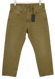 R13 Boyfriend moteriškos kelnės 28 alyvuogių spalvos, dažytos moleskino spalvos, trumpintos, išblukintos, FW25 