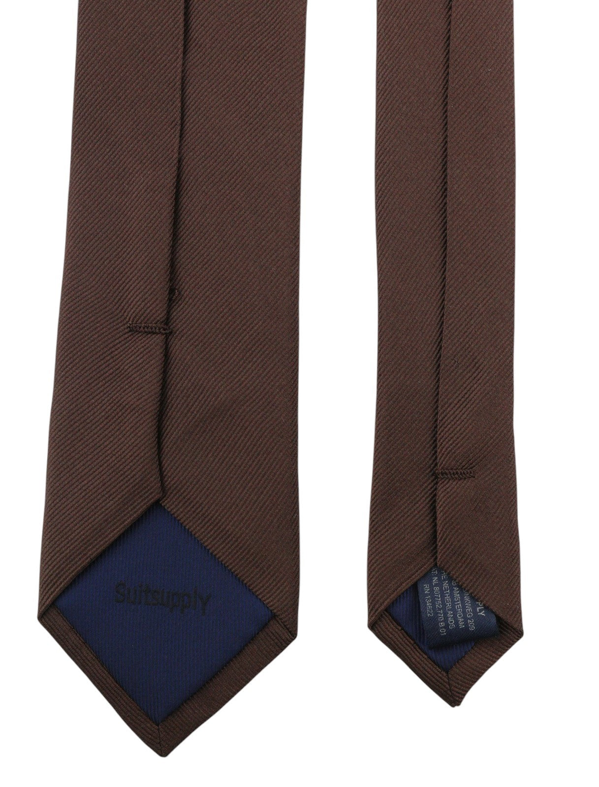 SUITSUPPLY Men Tie 148 x 6.5 CM Brown Textured Mulberry Silk Tied Formal