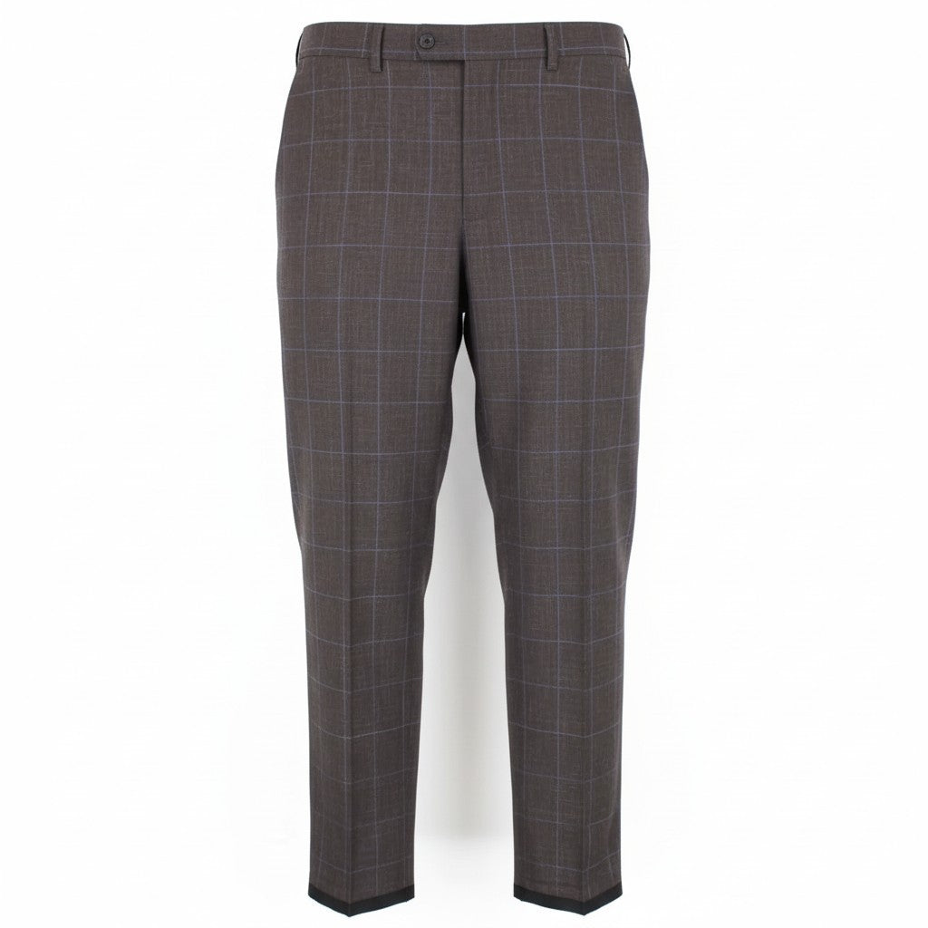 SUITSUPPLY Brescia Men Trousers UK38L Brown Wool Silk Linen Checked Pleated