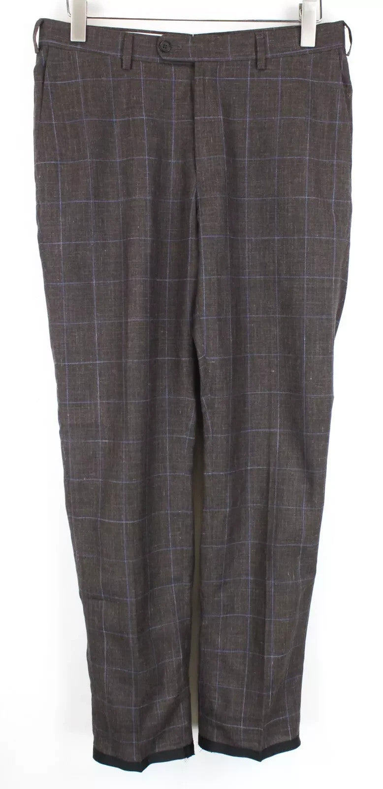 SUITSUPPLY Brescia Men Trousers UK38L Brown Wool Silk Linen Checked Pleated