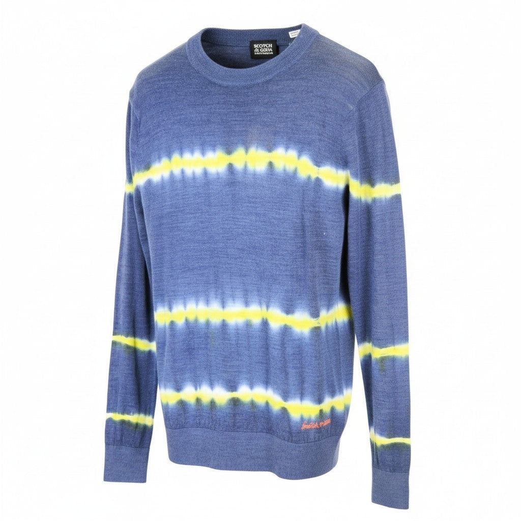 SCOTCH & SODA Ams Couture Men Jumper ~M Blue Wool Blend Patterned Knit Sweater