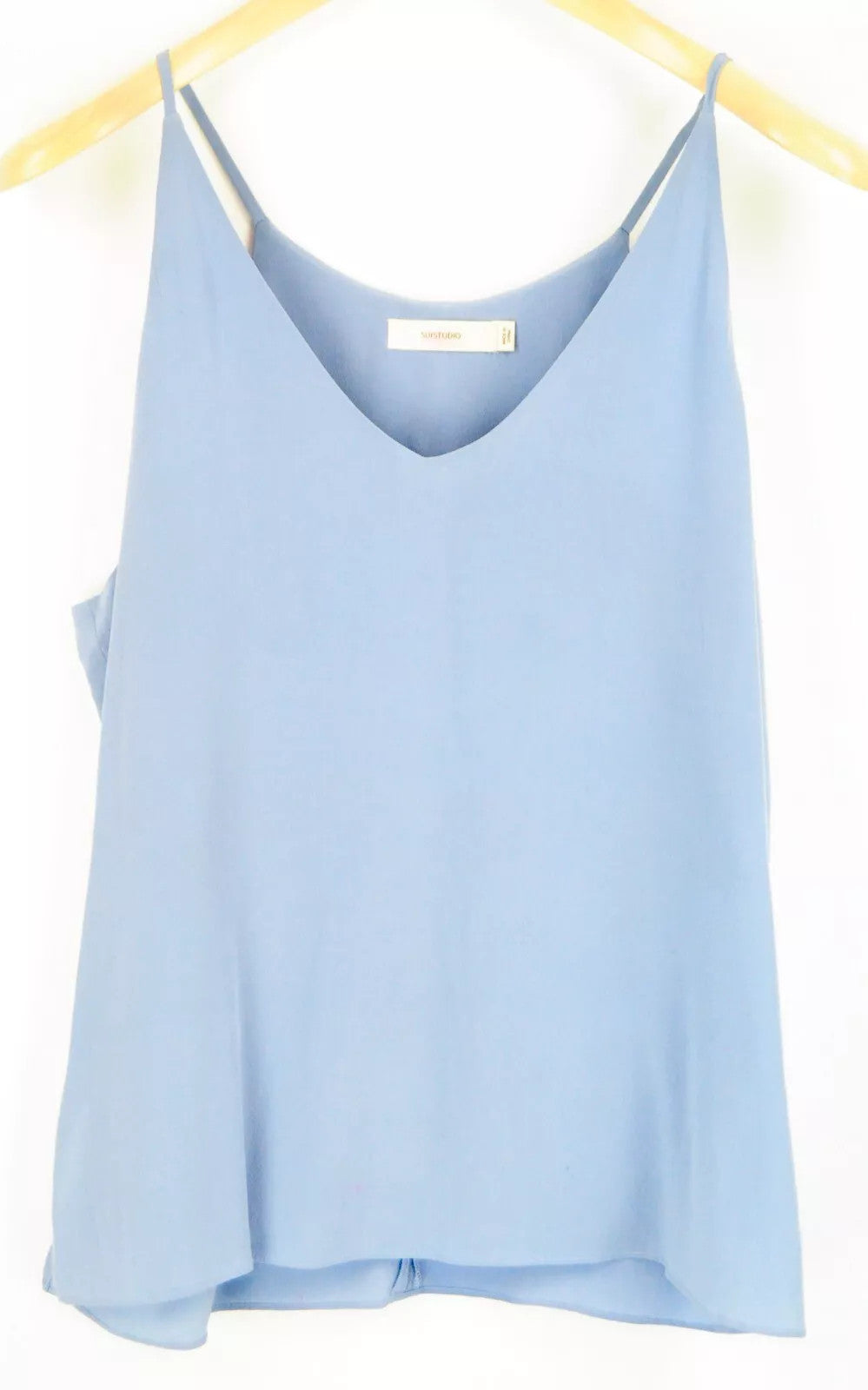 SUISTUDIO Jules Women Blouse UK10 Blue Pure Silk V-Neck Straps Lightweight