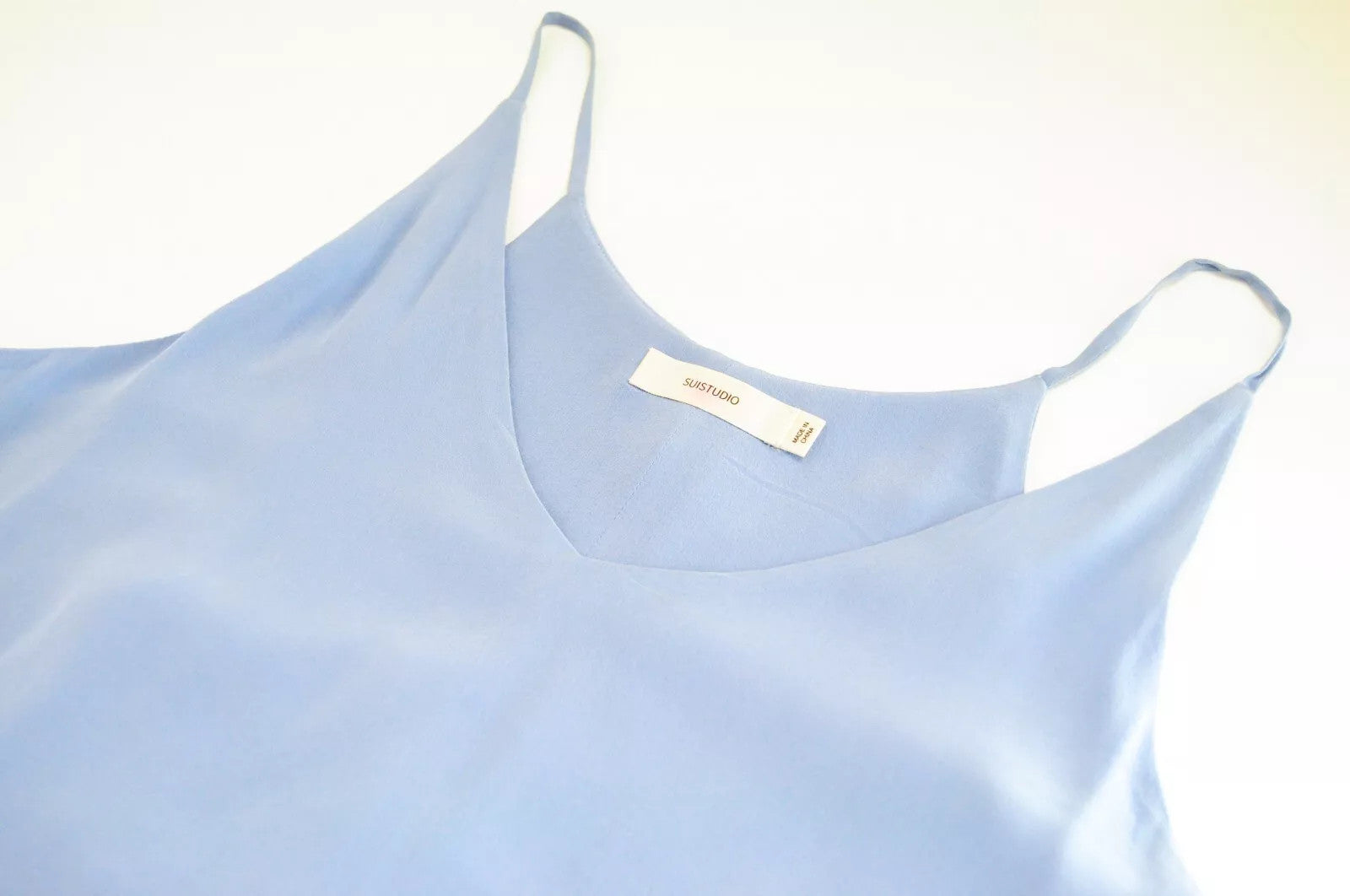SUISTUDIO Jules Women Blouse UK10 Blue Pure Silk V-Neck Straps Lightweight