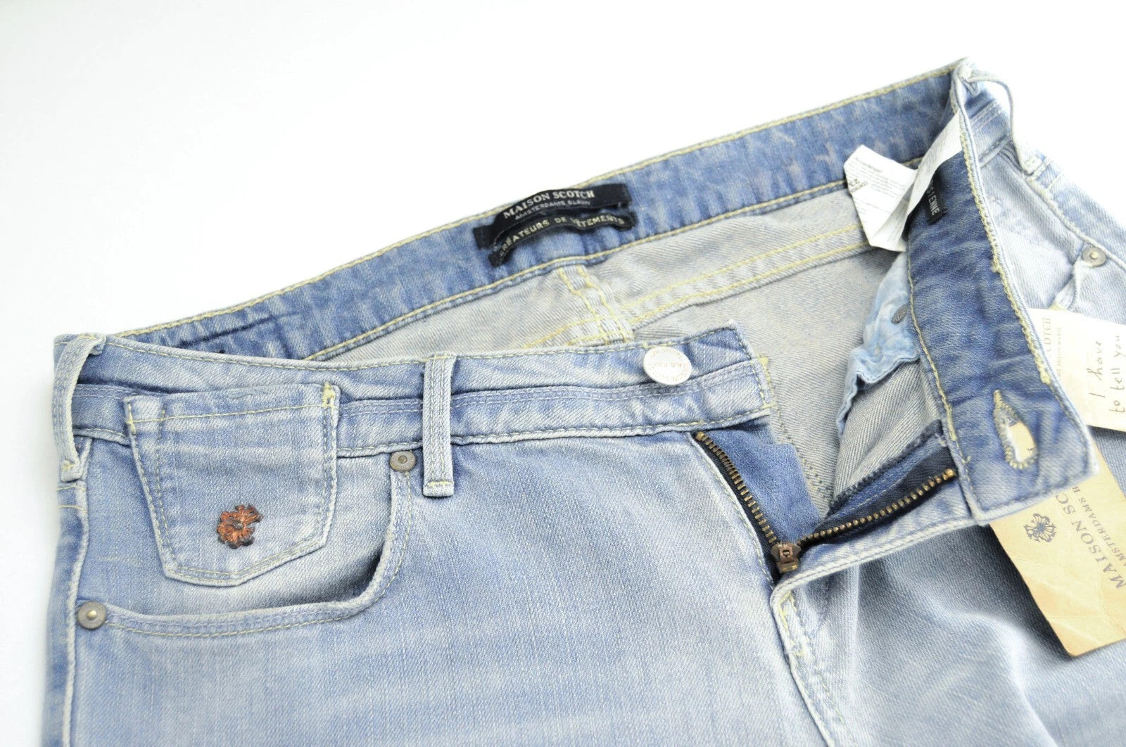 MAISON SCOTCH Women Jeans W30/L34 Slim Fit Cotton Stretch Washed Blue Ripped